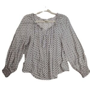 Max Studio Size Small S Floral‎ Boho Peasant Blouse Top Black White Cottagecore